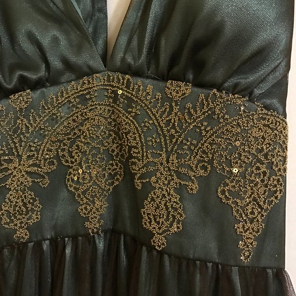 Adrianna Papell | Beaded Gold Green Tulle Dress - Picture 4 of 13